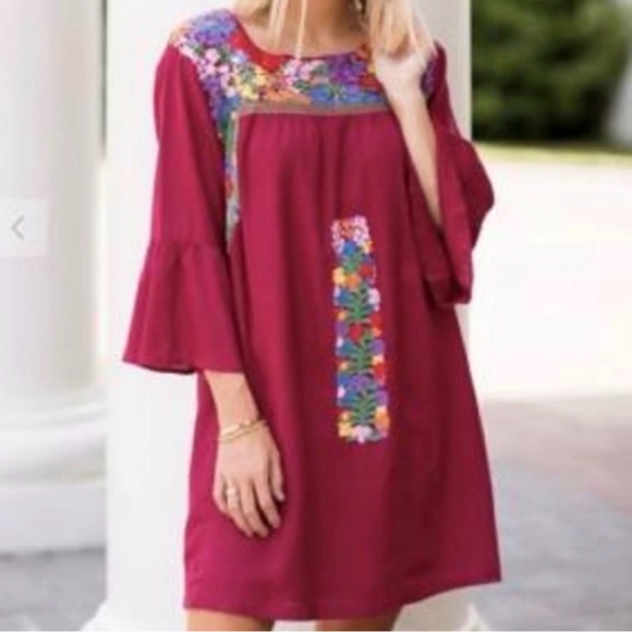J Marie Linen Blend Vibrant Pink Floral Embroidered Tunic Shift Dress (Sz. S) - Picture 10 of 10